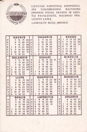 Kalendoriukas "Lietkoopsąjunga, 1976"