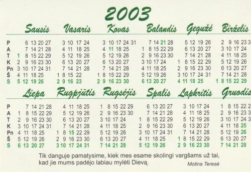 Kalendoriukas , 2003