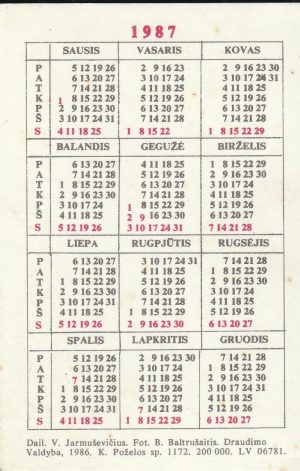 Kalendoriukas , 1987