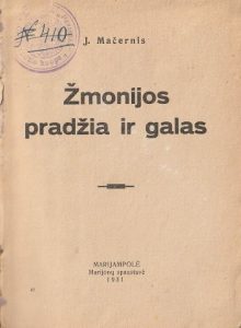 J. Mačernis. Žmonijos pradžia ir galas